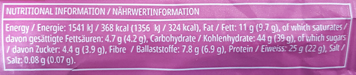 オーツ&ホエイプロテインバーリアルラズベリー成分